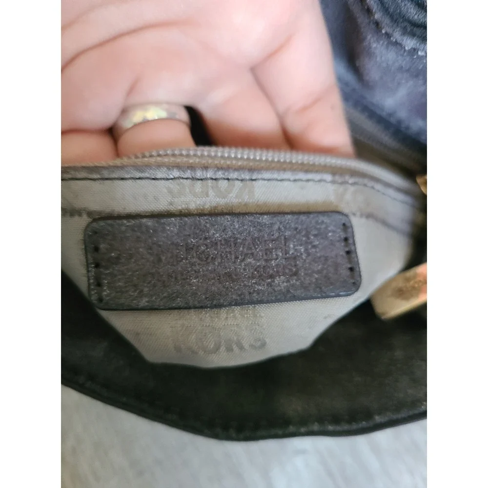 Michael Kors Whipped Chelsea Suede‎ Purse Gray Tan Gold Chain 2 Way Shoulder Bag